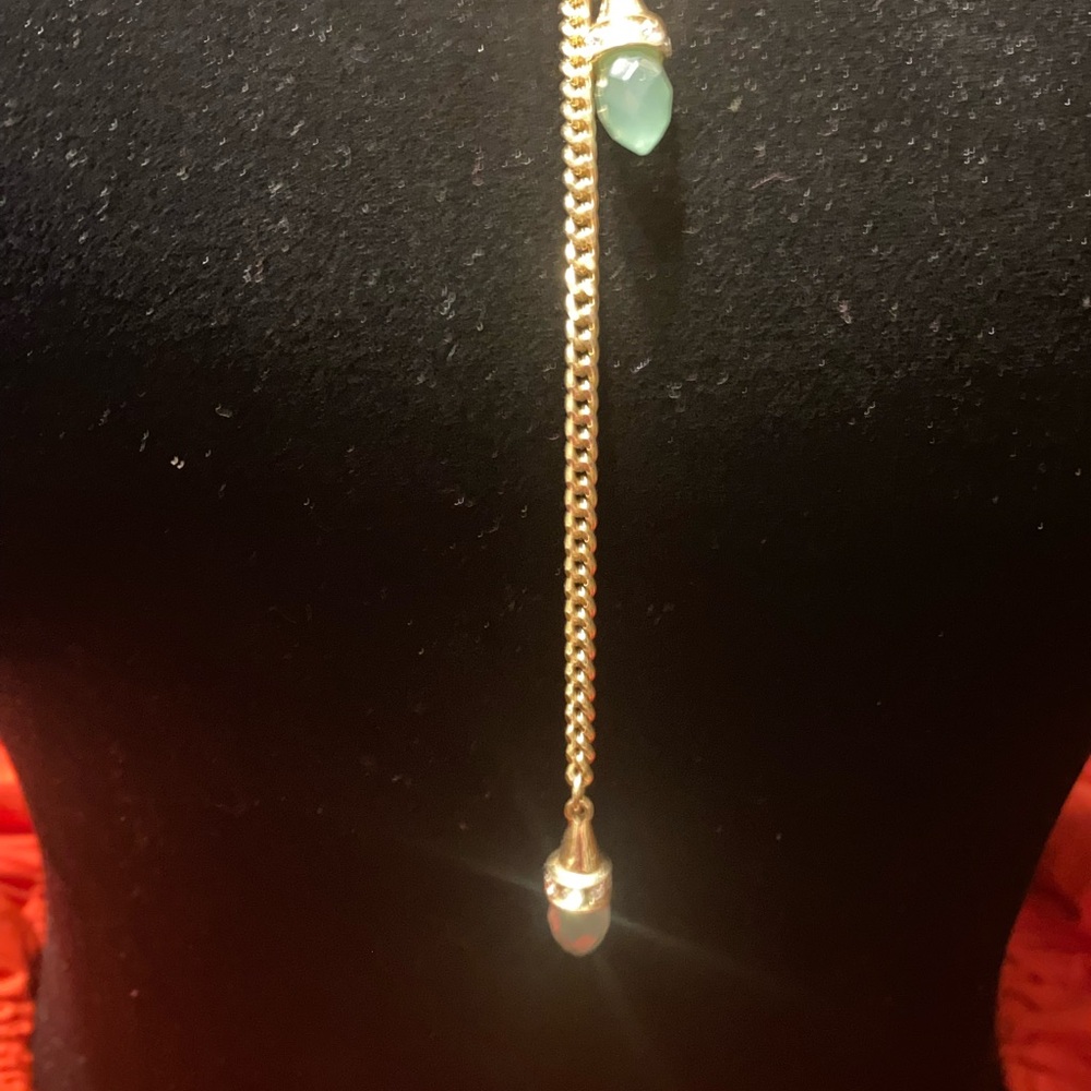 Banana Republic Gold Tone Y Drop Lariat Necklace with Rhinestone & Faux Crystal
